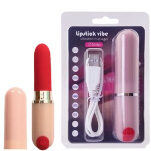 Vibrador Recarregável Formato Batom com 10 Modos de Vibração