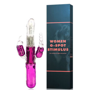 Vibrador rotativo recarregável com estimulador clitoriano e penetrador anal