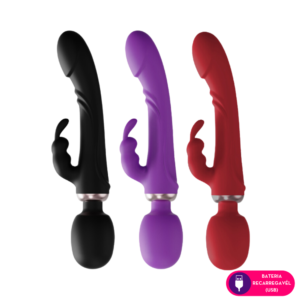 Vibrador ponto G com estimulador Rabbit e varinha mágica