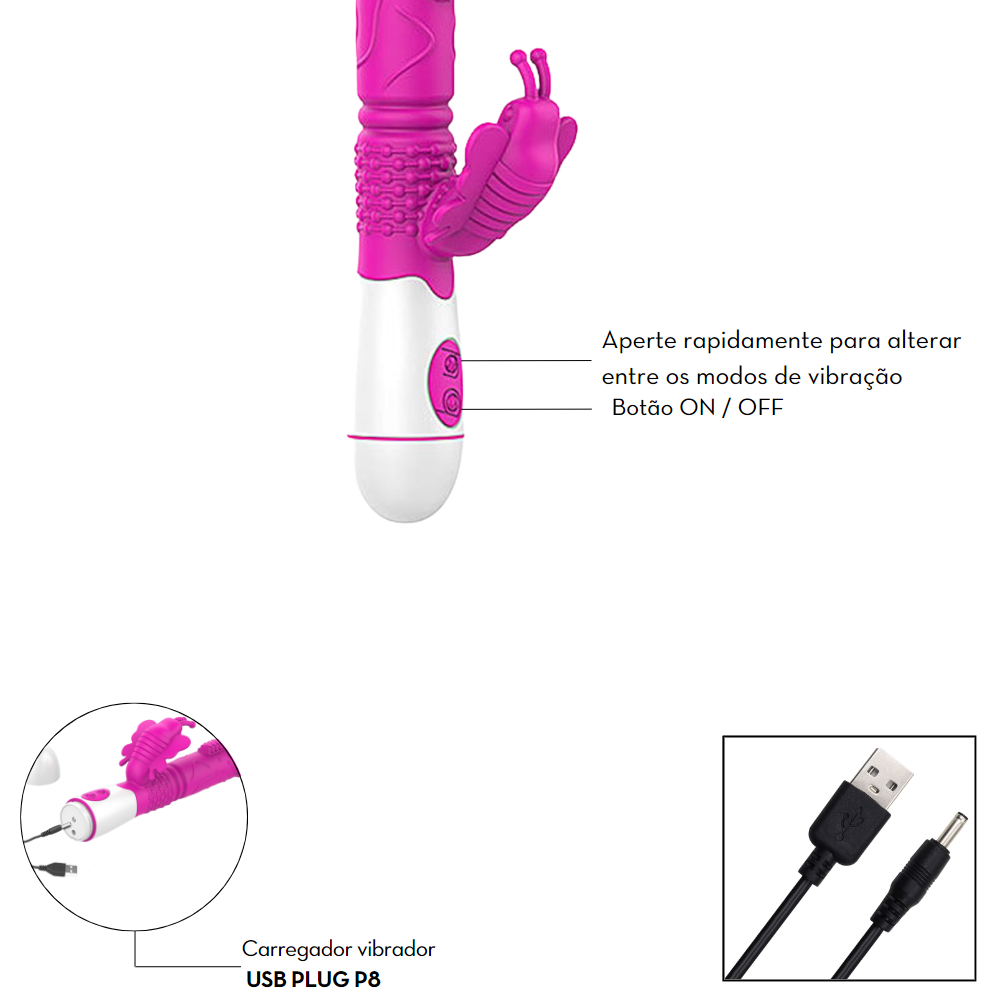 Vibrador ponto G com estimulador clitoriano borboleta - Imagem 7