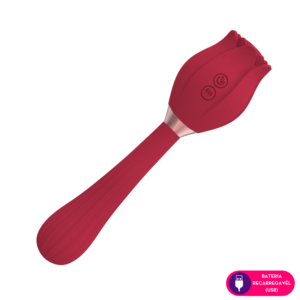 Estimulador clitoriano duplo em formato de rosa