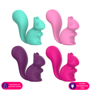 Mini vibrador em silicone liquido com formato de esquilo