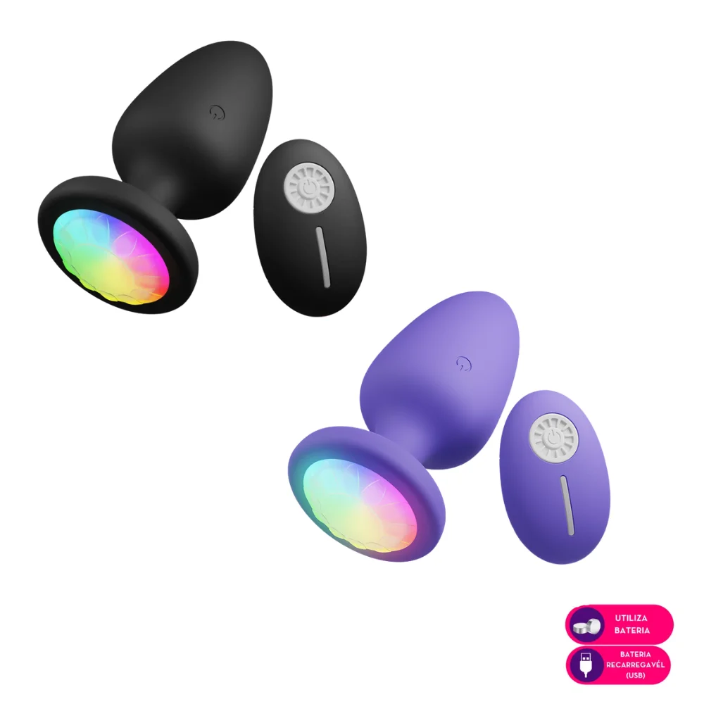 Plug anal vibratório em silicone com led e controle remoto