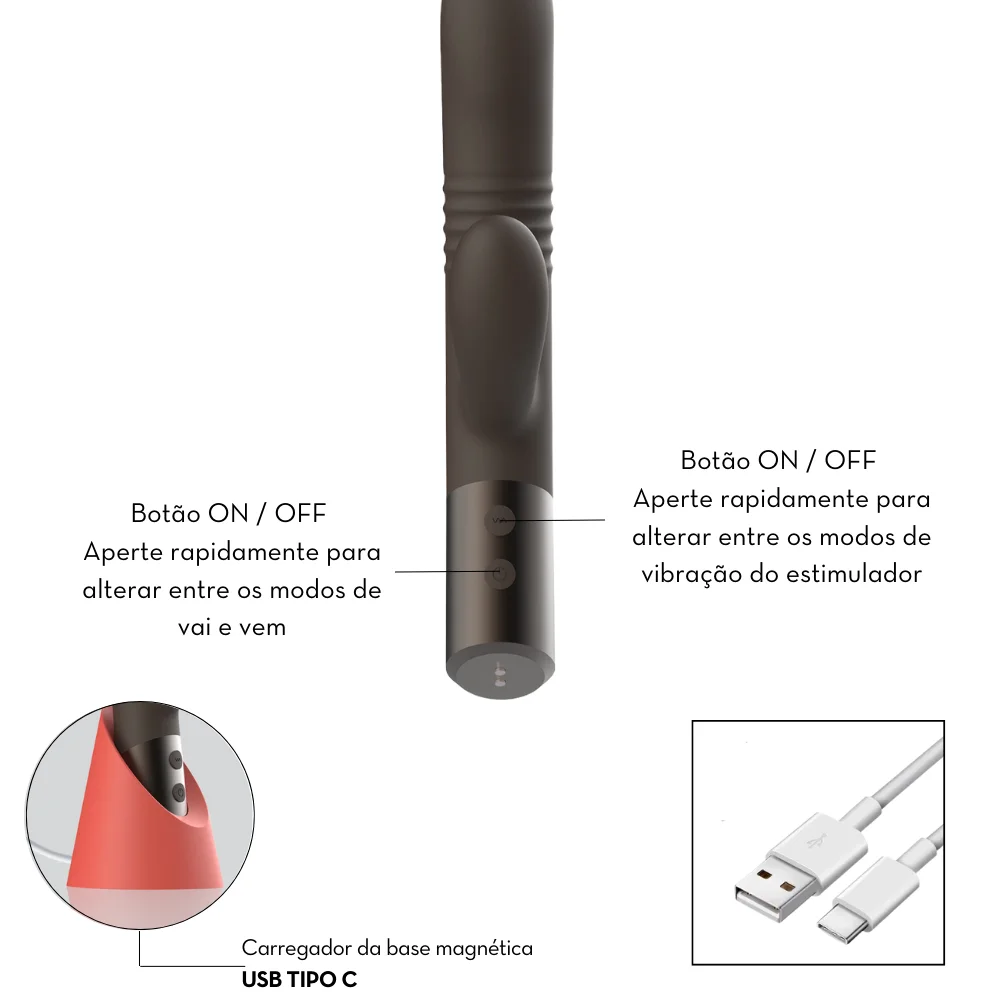 Vibrador vai e vem com estimulador clitoriano slug - Imagem 3