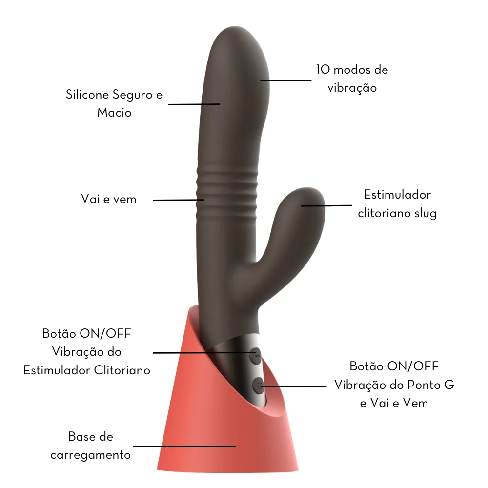 Vibrador vai e vem com estimulador clitoriano slug - Imagem 5